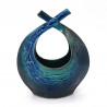 Jarrón de cerámica japonesa Ikebana, forma de cesta, azul y negro, SHIGARAKIYAKI