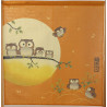 cortina amarilla de algodón japonés, SHICHI FUKUNEKO, manekineko