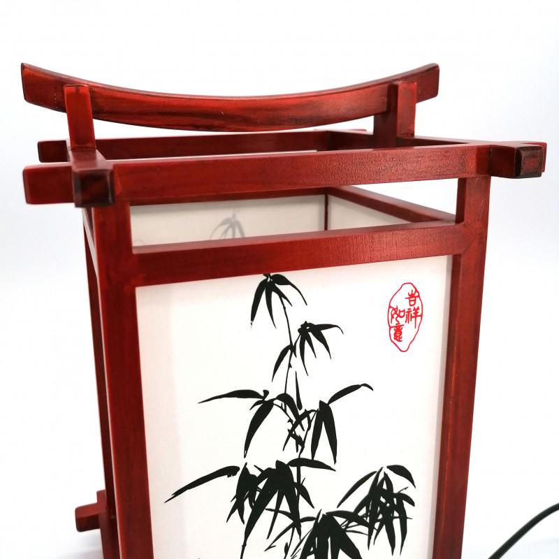 Rote japanische Tischlampe, Bambus, NARA