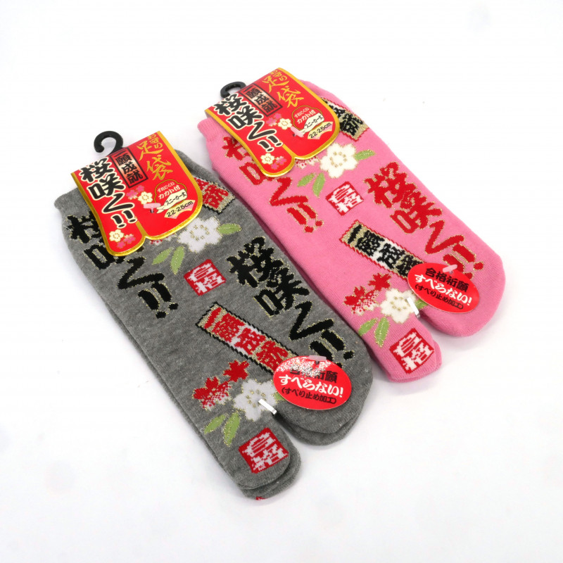 Calzini giapponesi in cotone tabi con motivo giapponese e fiori, GIAPPONE, colore a scelta, 22 - 25 cm