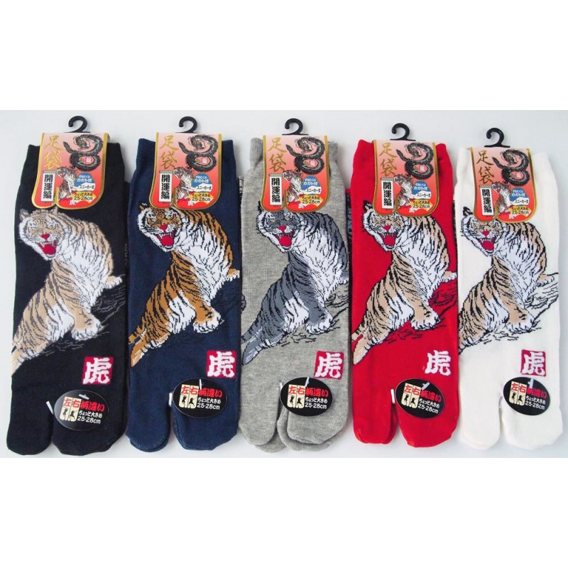 Japanische Tabi-Socken aus Baumwolle, Tiger und Schlange, TORA HEBI, Farbe nach Wahl, 25-28 cm