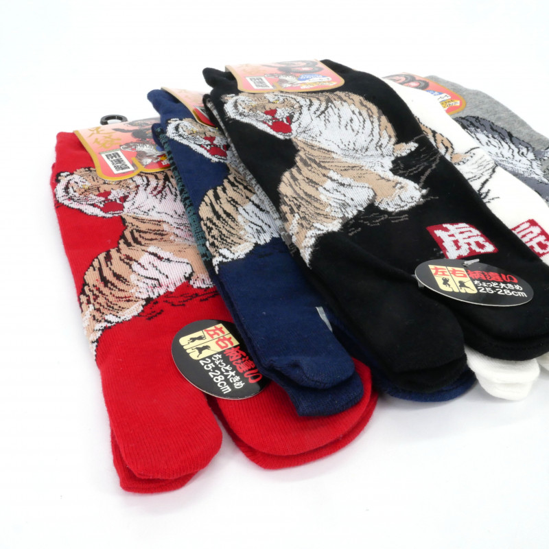 Calcetines tabi japoneses de algodón, tigre y serpiente, TORA HEBI, color a elegir, 25-28 cm