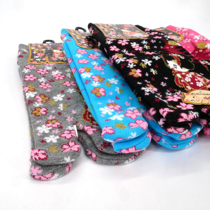Japanese tabi socks in cotton with flower and girl pattern, MUSUME, color of your choice, 22 - 25cm
