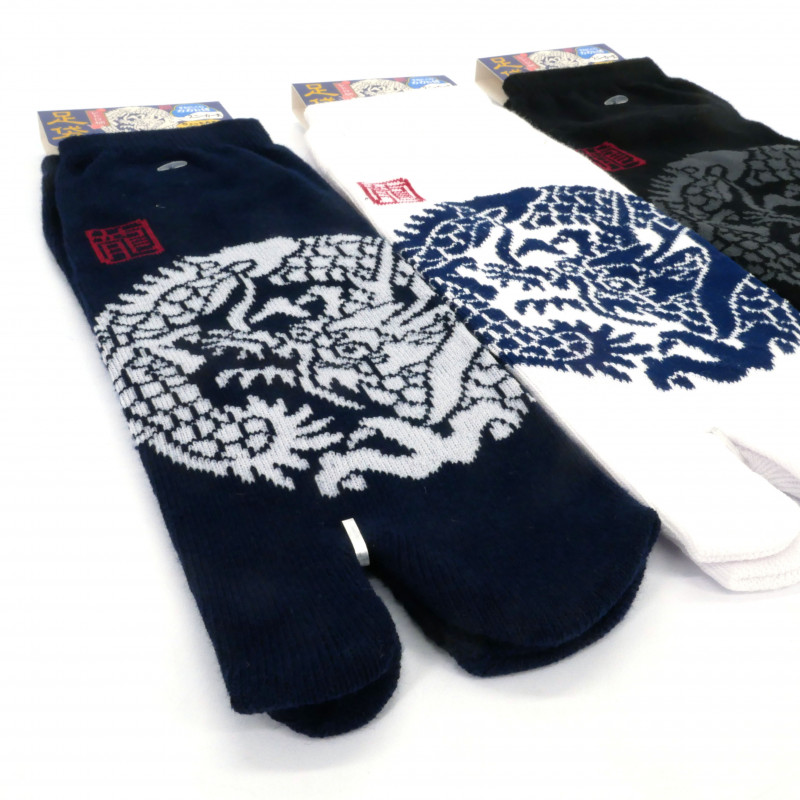 Chaussettes japonaises tabi en coton motif Dragon en cercle, DORAGON, couleur au choix, 25- 28 cm