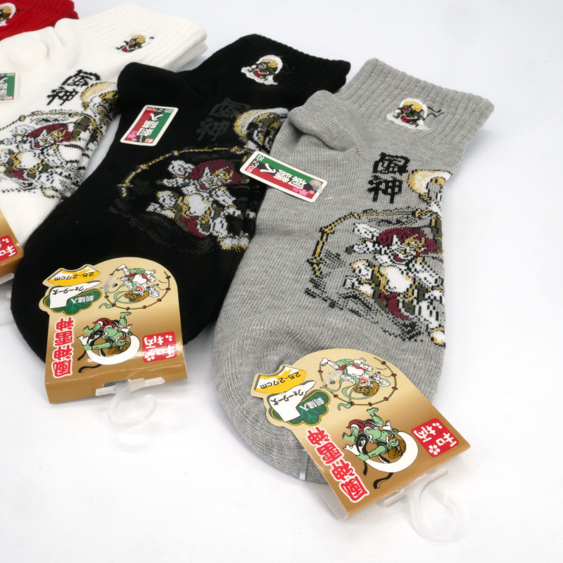 Calzini in cotone giapponese con ricamo divinità, SHINSEI, colore a scelta, 25-27 cm