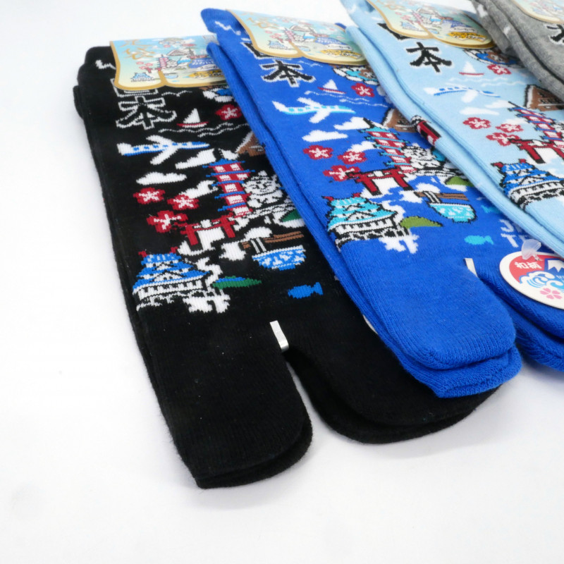 Japanische Baumwollsocken mit japanischem Ländermuster, KUNI, Farbe nach Wahl, 25-28 cm