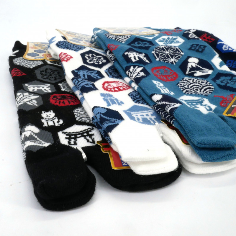 Calcetines tabi japoneses de algodón con motivos japoneses, BAKUZEN, color a elegir, 25 - 28cm