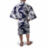 happi kimono japonés de algodón azul, KOI, carpa