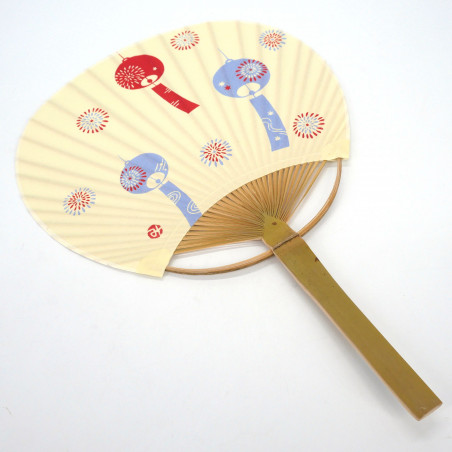 Éventail japonais non pliant uchiwa en papier et bamboo motif carillon éolien, FURIN, 31x21,5 cm