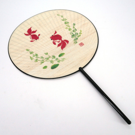 Japanischer nicht faltbarer Uchiwa-Fächer aus Papier und Kunststoff, Goldfischmuster, KINGYO, 38,8 x 24,3 cm