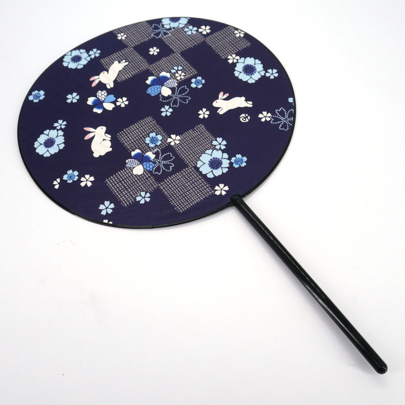 Japanischer nicht faltbarer Uchiwa-Fächer aus Papier und Kunststoff, Hasenmuster, USAGI, 38,8 x 24,3 cm
