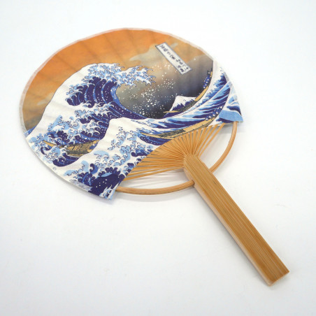 Kleiner japanischer nicht faltbarer Fächer uchiwa, HOKUSAINAMI, hokusai Welle