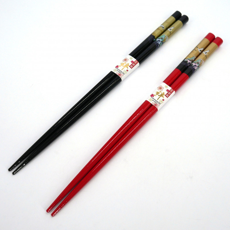 Par de palillos japoneses, patrón de grulla, ZUGAIKOTSU, color de su elección, 23 cm