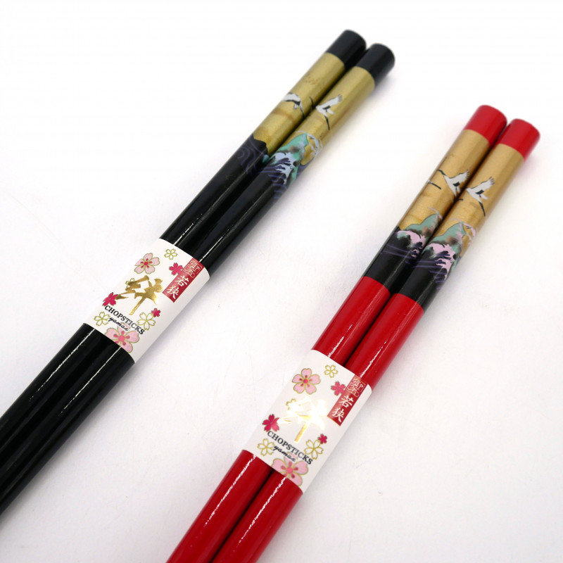 Par de palillos japoneses, patrón de grulla, ZUGAIKOTSU, color de su elección, 23 cm