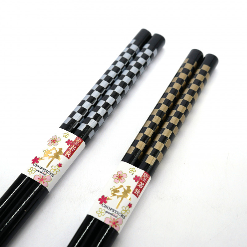 Coppia di bacchette giapponesi con motivo check, ICHIMATSU, colore a scelta, 23 cm