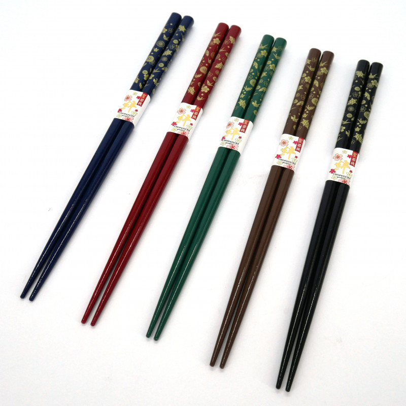Coppia di bacchette giapponesi motivo gru e tartaruga, KAME, colore a scelta, 23 cm