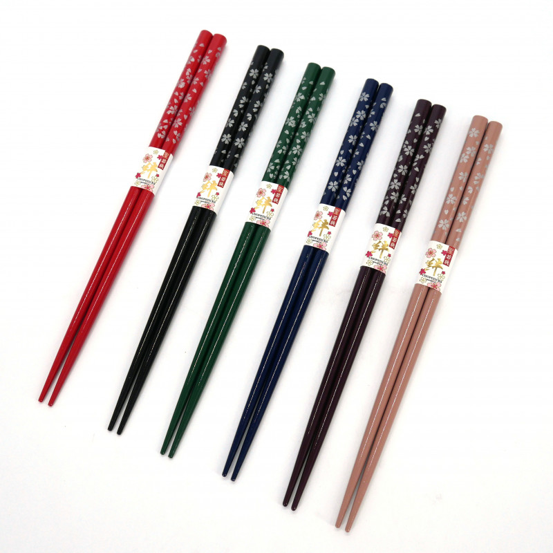 Paire de baguettes japonaises motif fleur de cerisier, SAKURA HANA , couleur au choix,23 cm