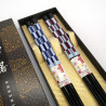 Set di 2 paia di bacchette giapponesi con motivo a tessere rosse e nere, YABANE, 23cm