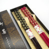Set de 2 paires de baguettes japonaises rouge et noir,SHIPPO , 23cm
