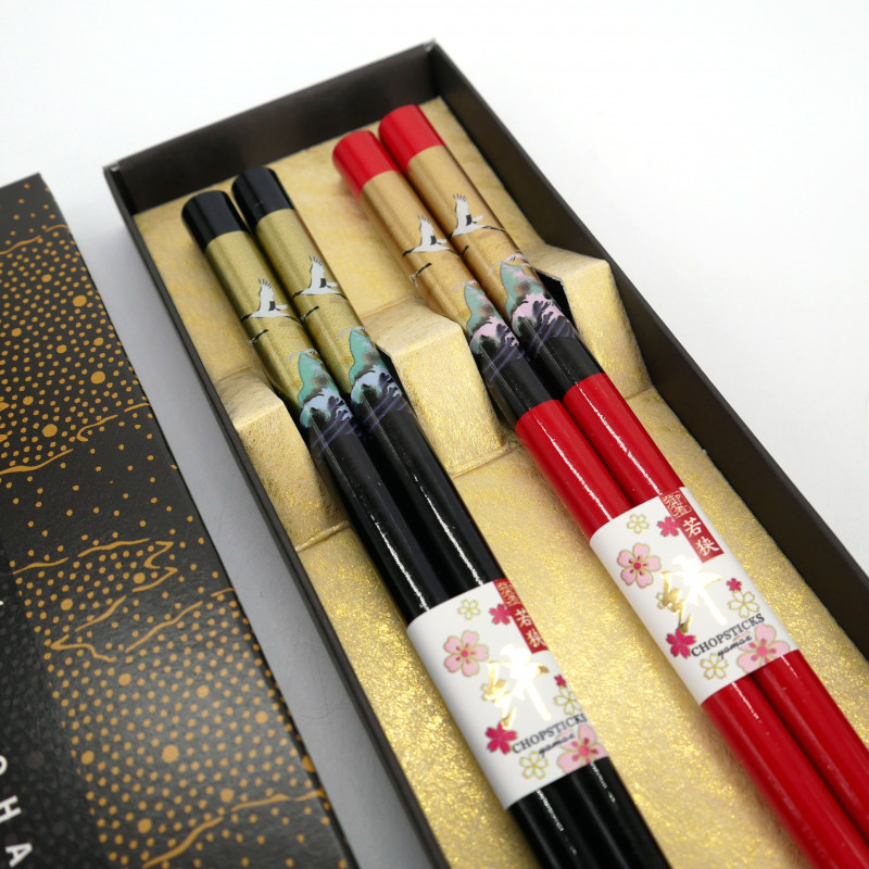 Set of 2 pairs of red and black Japanese chopsticks, NETSU, 23cm