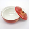 Tazón de cerámica japonés con tapa, AKAMAKI KARAKUSA, rojo y dorado