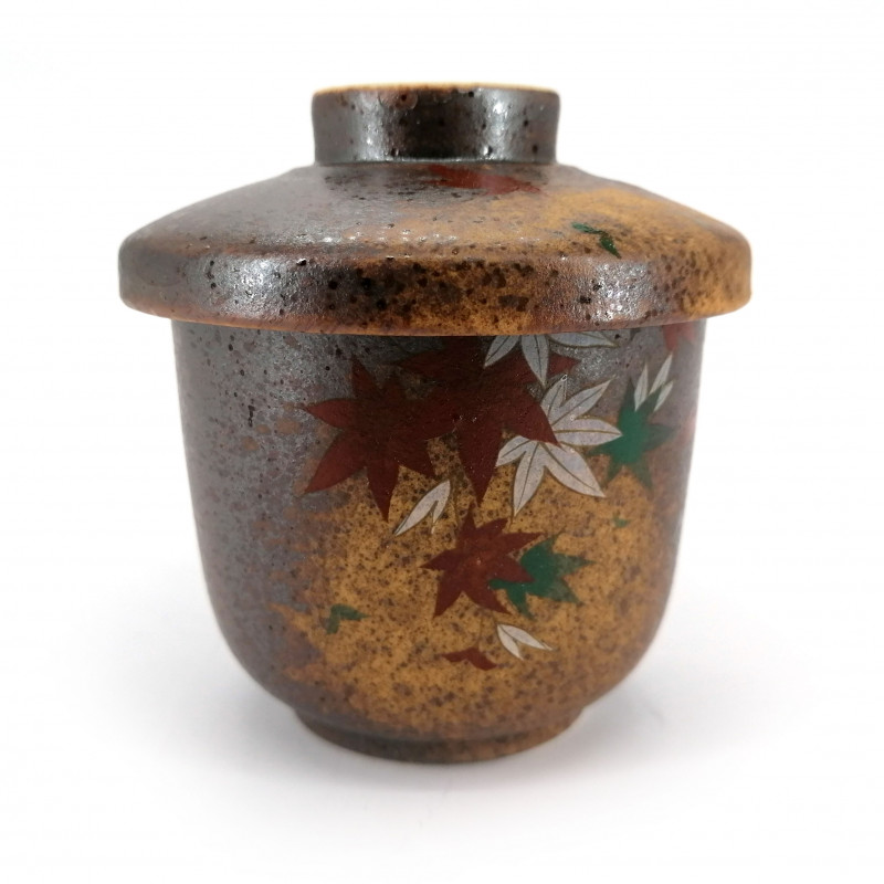 Japanische Teetasse mit Deckel aus keramik HerbstBlätter, MOMIJI, braune