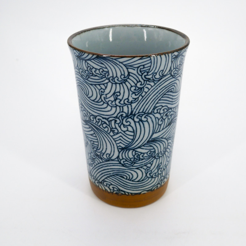 Large Japanese ceramic tea mug - Aranami Blue