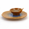 Assiette ronde japonaise TEMPURA avec bol assorti, MOKUME, bleu/jaune