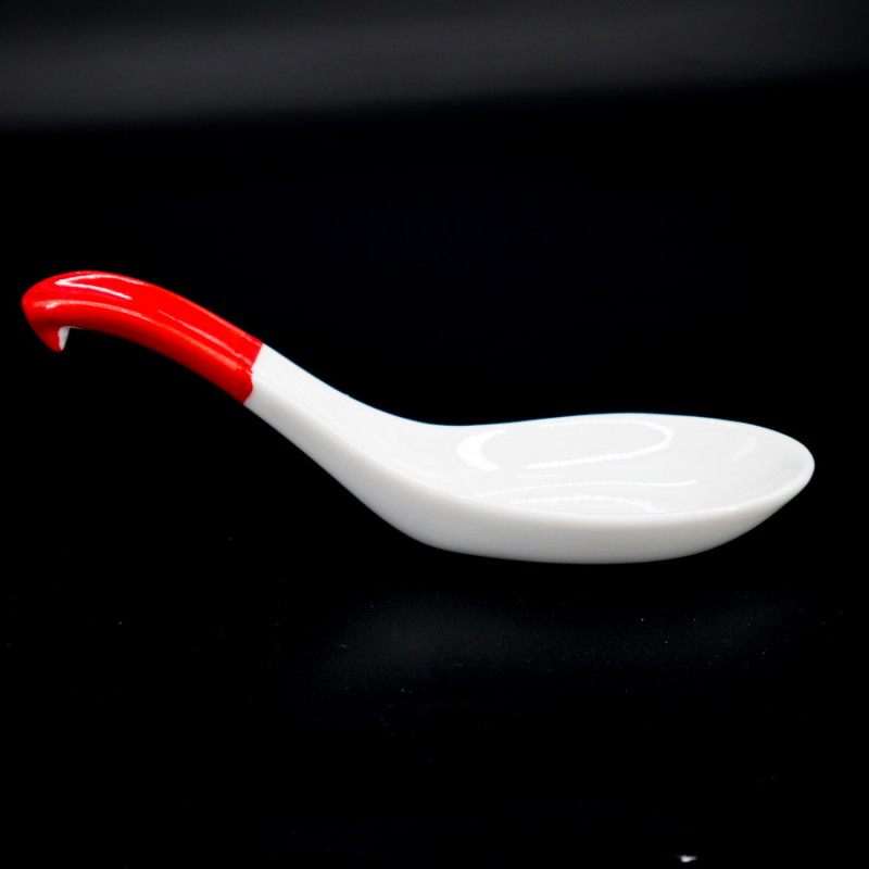 Japanese white and red ceramic spoon, SHIRO TO AKA