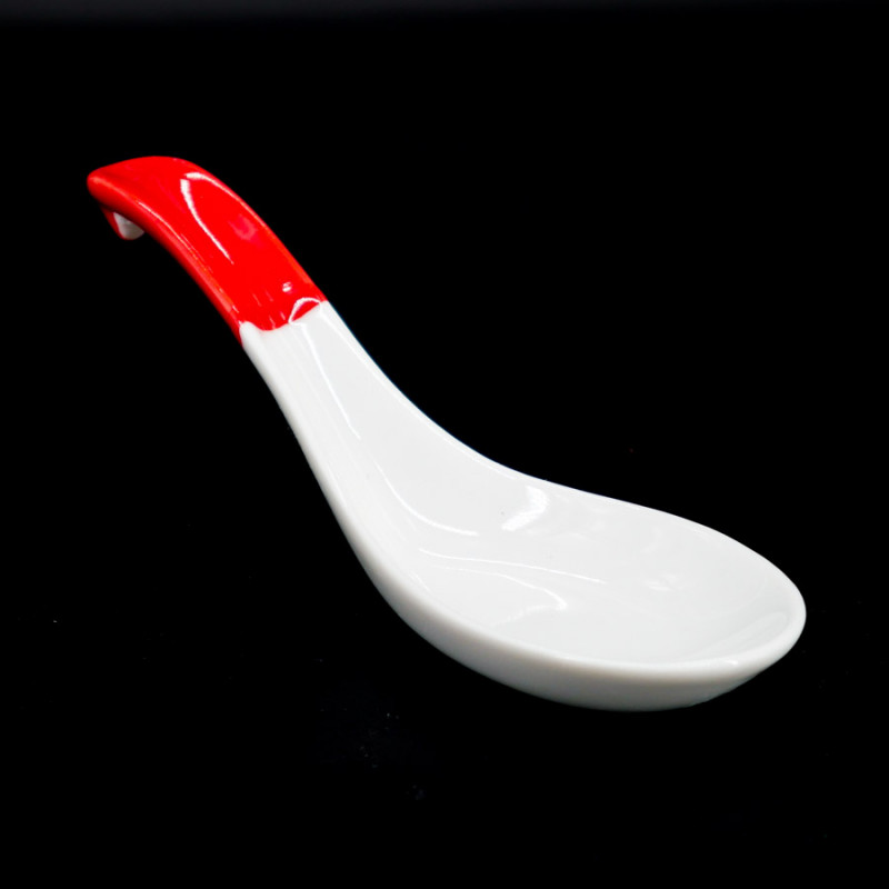 Cucchiaio giapponese in ceramica bianca e rossa, SHIRO TO AKA