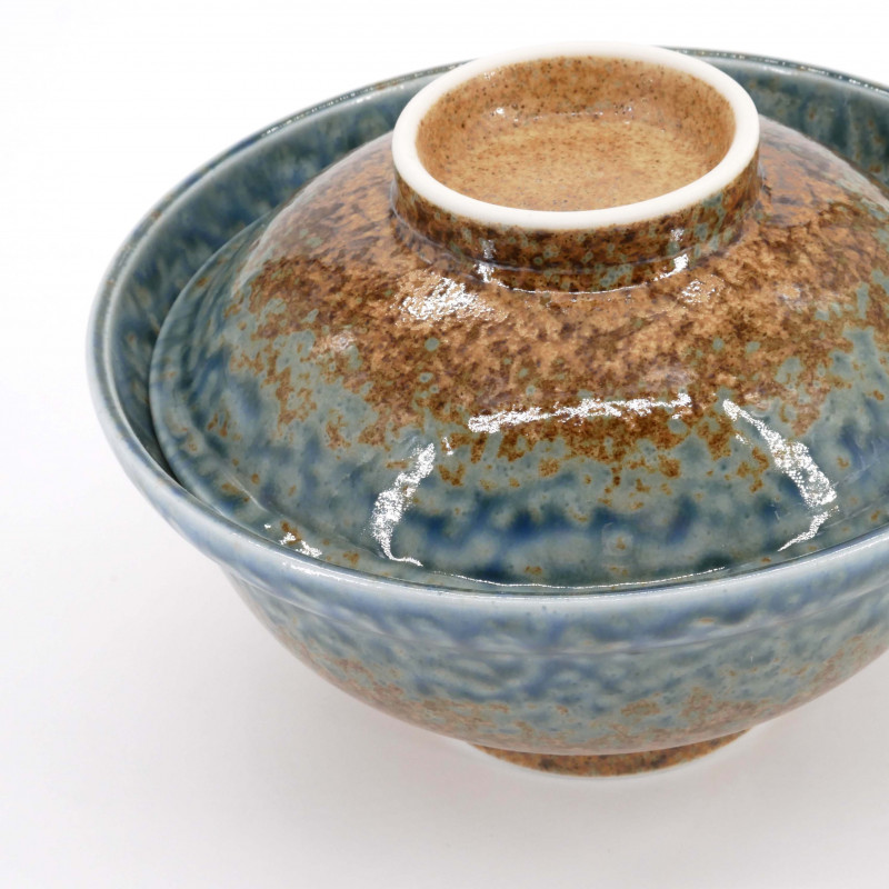 bol japonais en céramique avec couvercle, Burūburaun
