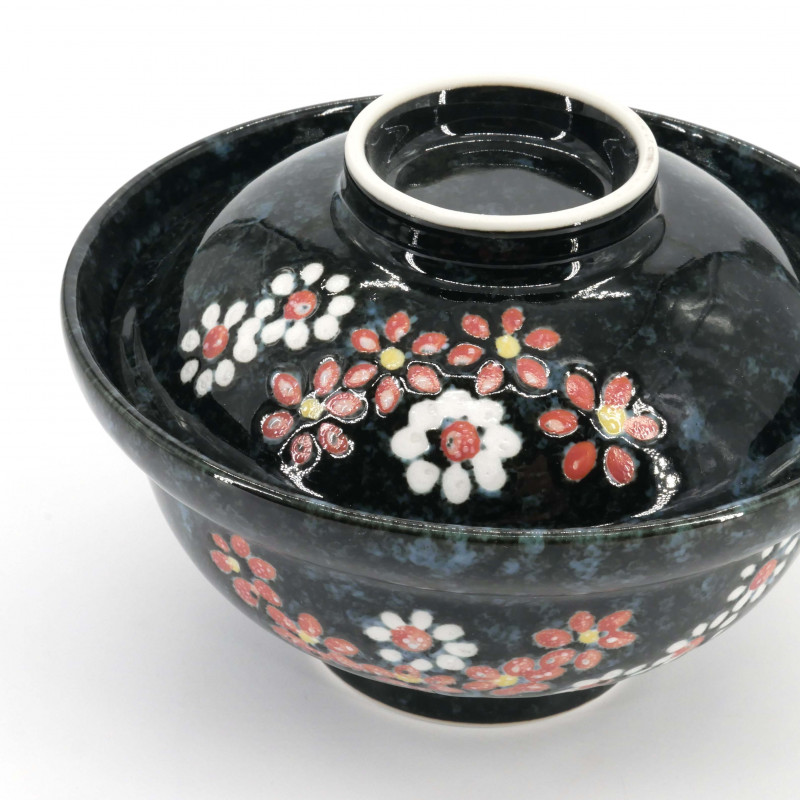 Ciotola in ceramica giapponese con coperchio, UME