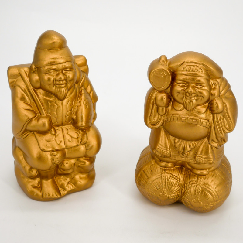 Zwei glückliche goldene Götter Ebisu Daikoku