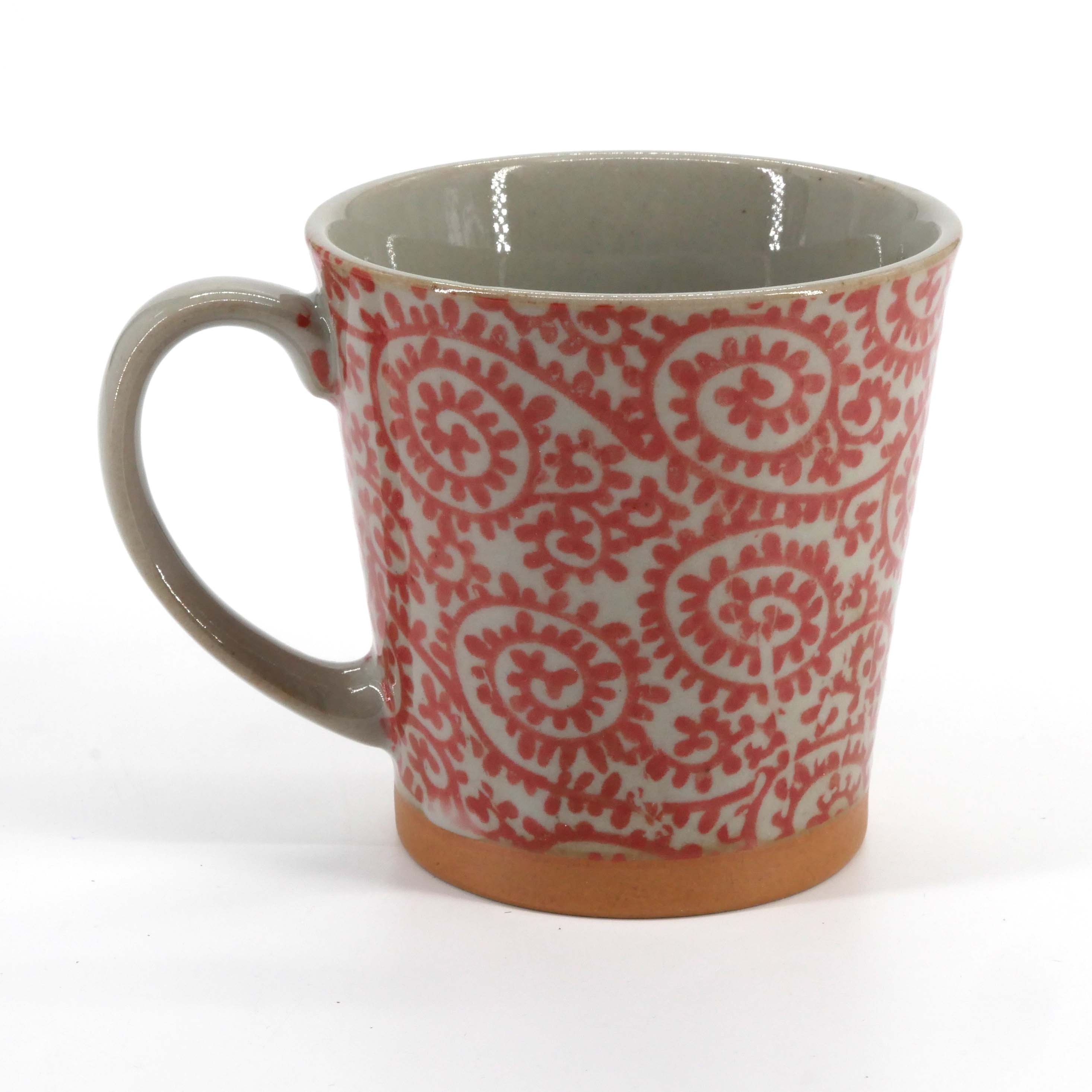 Japanese ceramic tea mug with handle TAKO KARAKUSA red