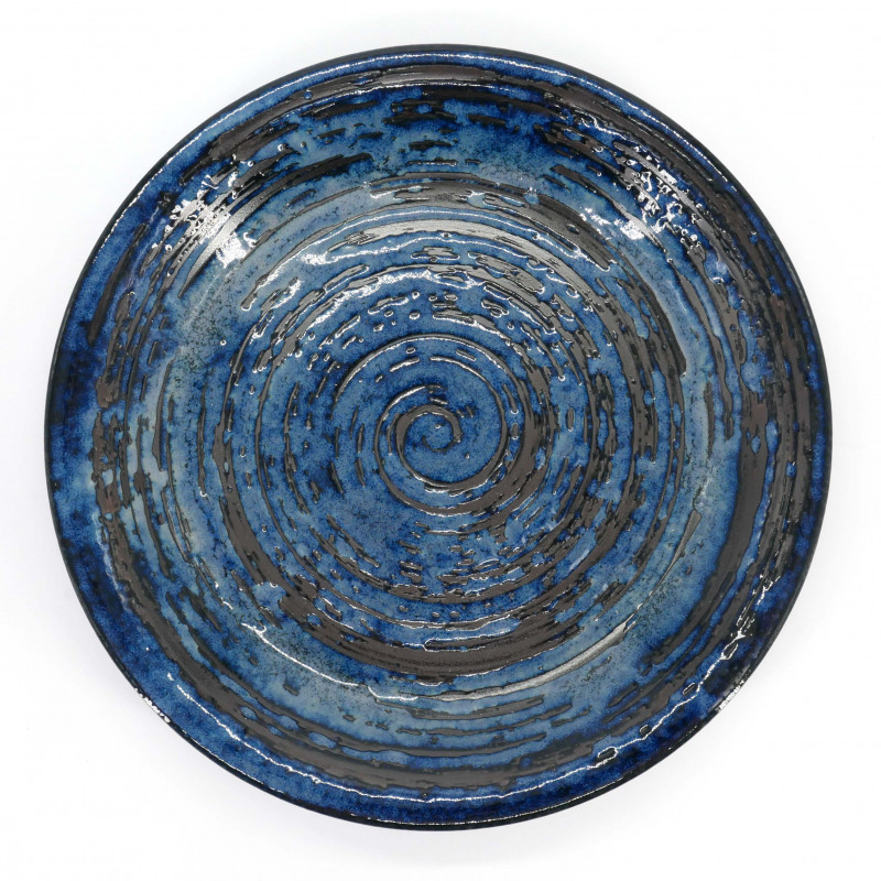 Japanese blue round plate with swirl pattern, SENPU AOI