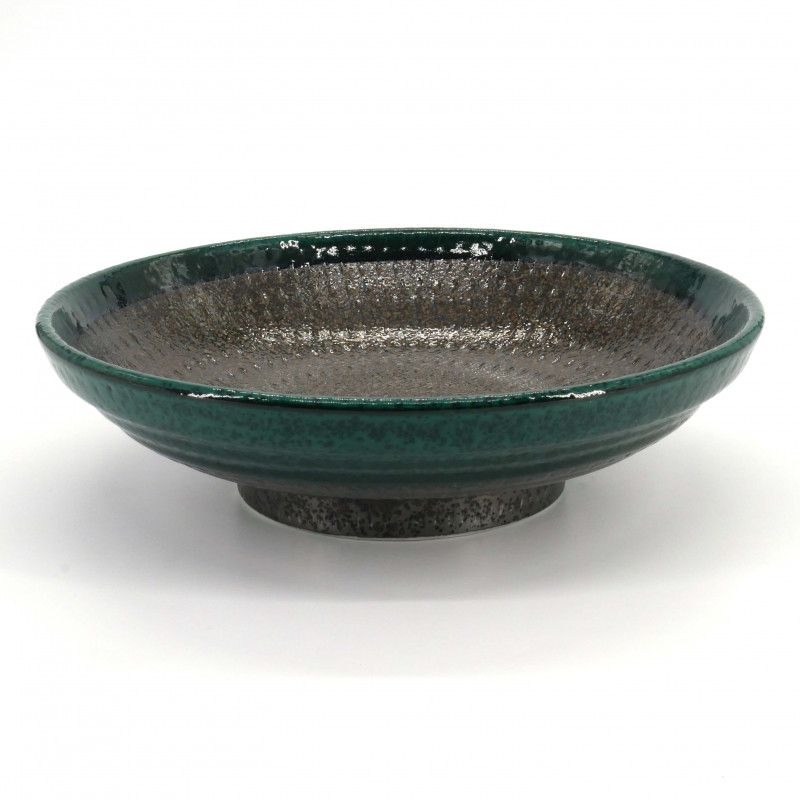 Plato redondo japonés de cerámica, marrón y verde, CHAIRO MIDORI