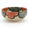 Japanese beige ceramic bowl with red and blue flowers, FURAWAZU AOI AKA