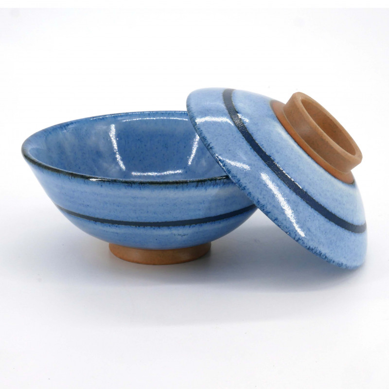 bol japonais bleu en céramique avec couvercle, RICHA, cercle