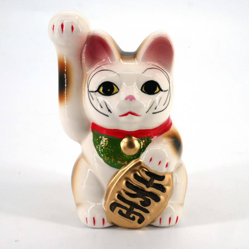 Gato blanco pata derecha levantada manekineko Hucha japonesa, CHOKIN BAKO, 13cm