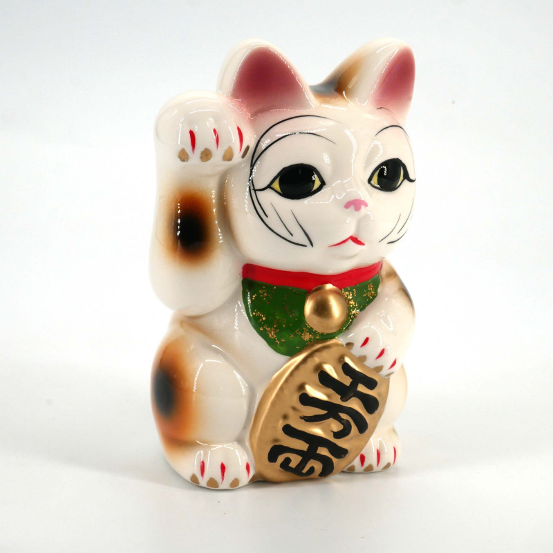 Giant white cat right paw raised manekineko Japanese piggy bank, CHOKIN BAKO, 16cm