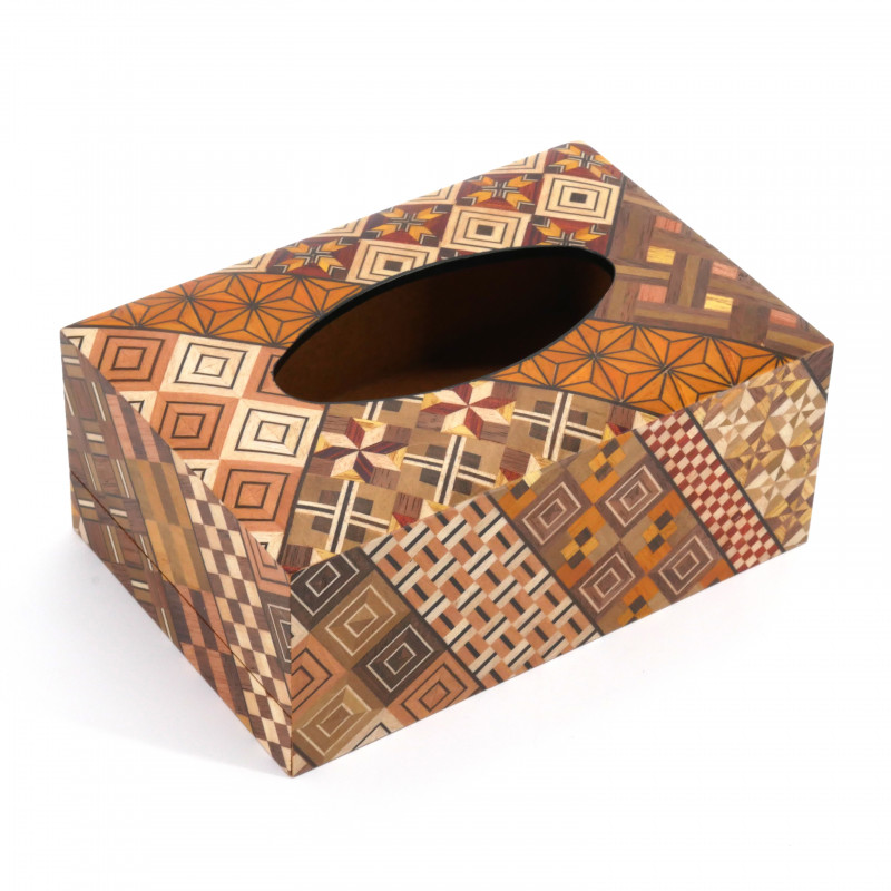 Small tissue box in traditional Yosegi marquetry from Hakone, YOSEGI