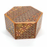 Caja secreta hexagonal en marquetería tradicional Hakone Yosegi, 6 niveles