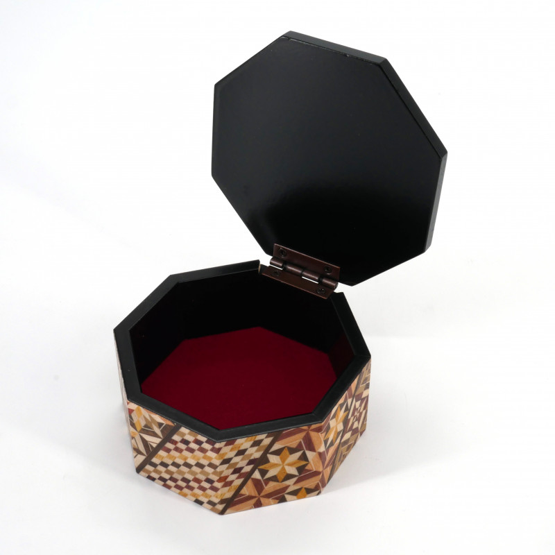 YOSEKI octagonal accessory cases, traditional Hakone marquetry