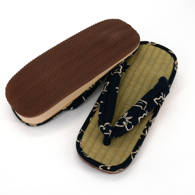 Paar japanische Sandalen - Zori Stroh Goza für Männer, TAKE 027, blau