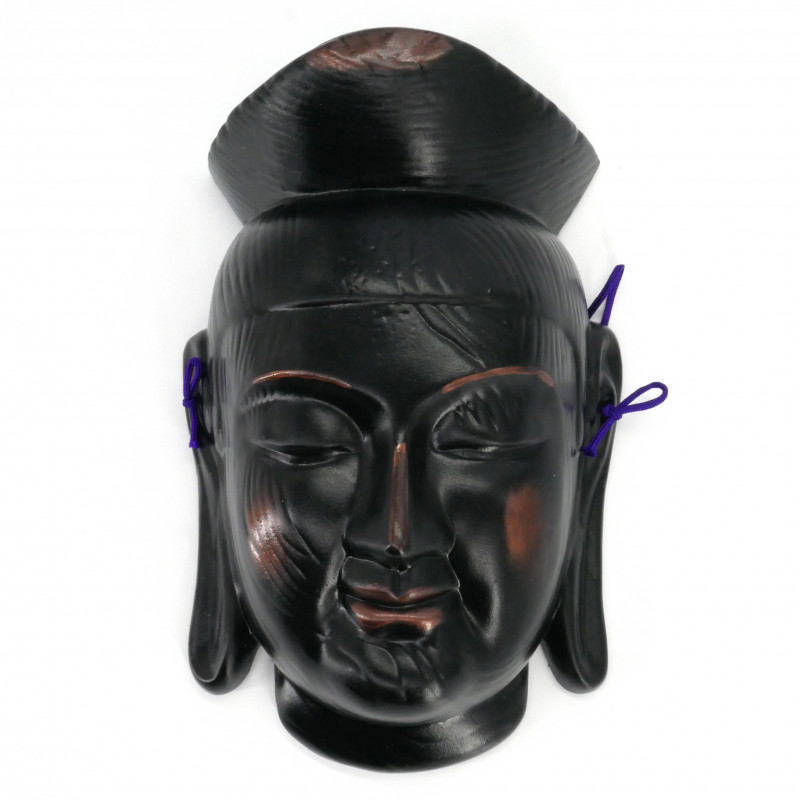 Japanese black ceramic mask, MIROKU BOSATSU