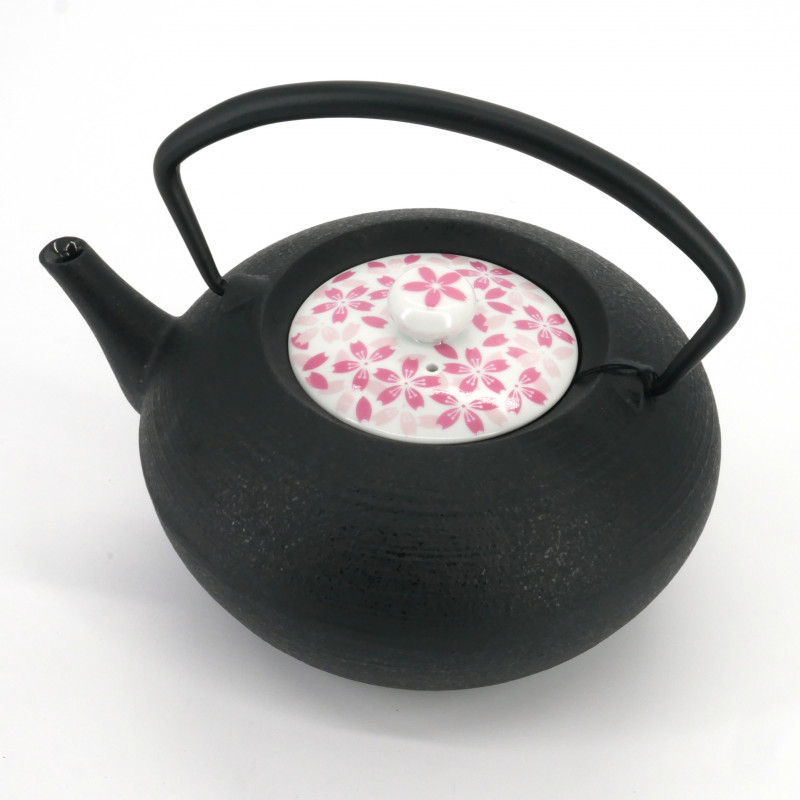 Small round Japanese prestige cast iron teapot, CHÛSHIN KÔBÔ HIRATSUBO, HANA, 0.7 L