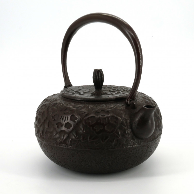 Japanese brown cast iron kettle with Flower pattern, FURAWAZU, 1.6 L