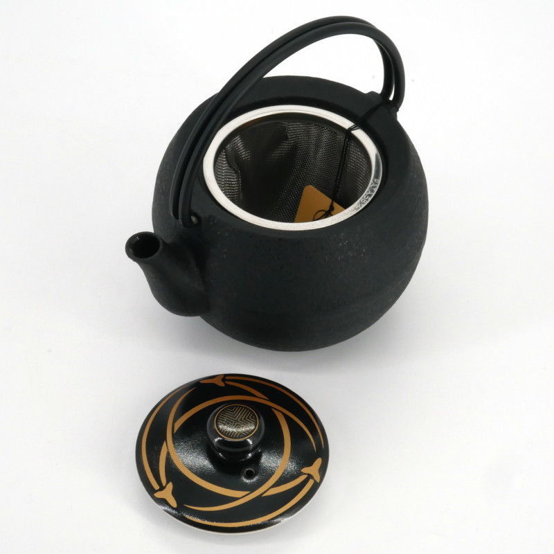 Kleine runde japanische Prestige-Teekanne aus Gusseisen, CHÛSHIN KÔBÔ MARUTAMA, KAMON, 0,4 L