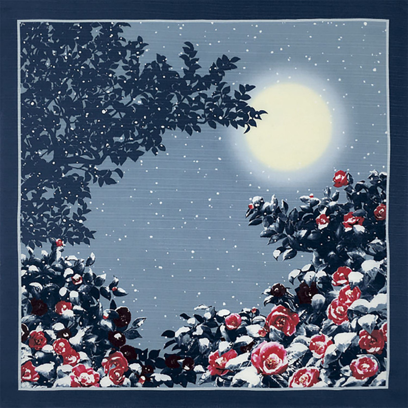 Furoshiki en paisaje invernal de algodón japonés gris, FUYU, 50 x 50 cm