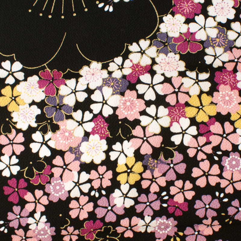 Furoshiki japonais en rayonne, SAKURA, noir, 68 x 68 cm